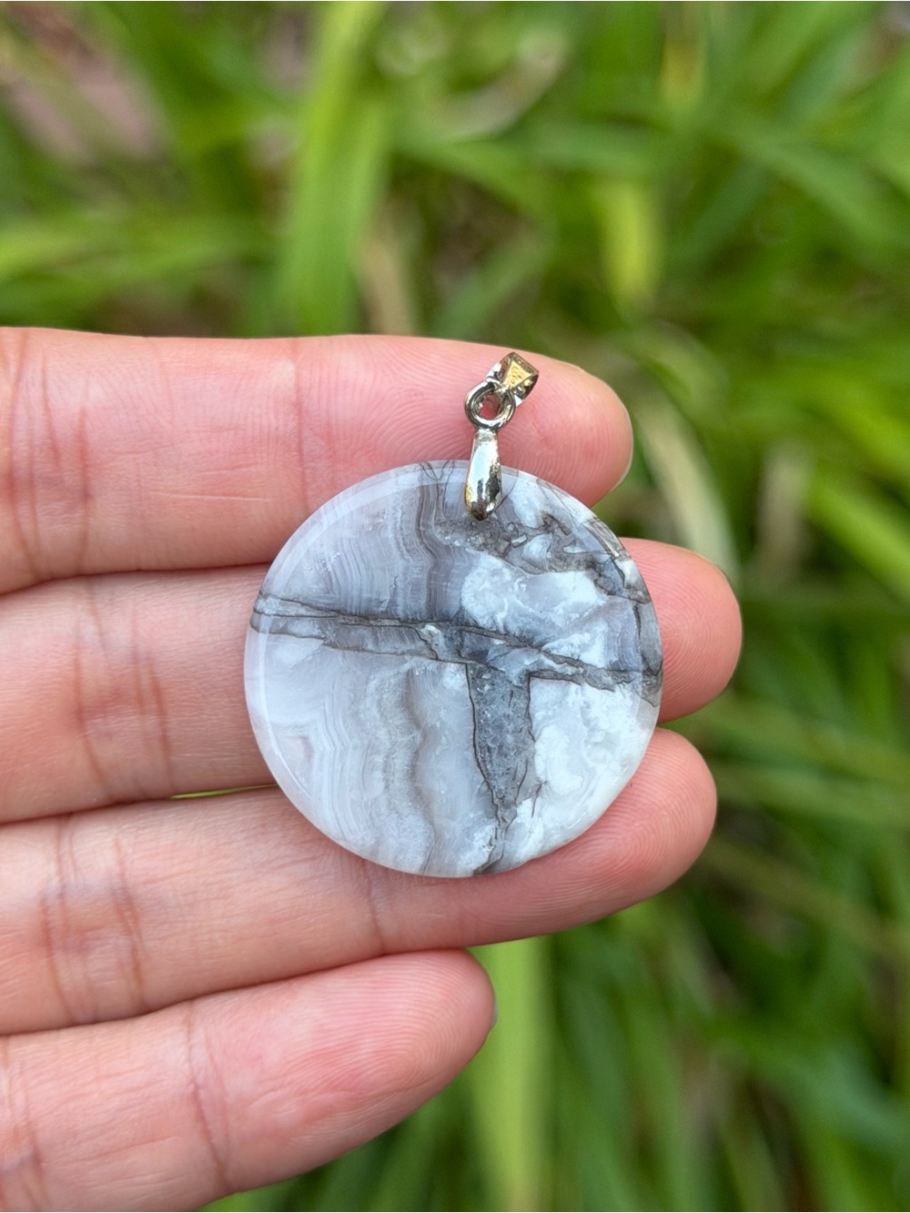 925 Silver Plated Picasso Jasper Round Disk Pendant 2582 - Picture 5 of 5